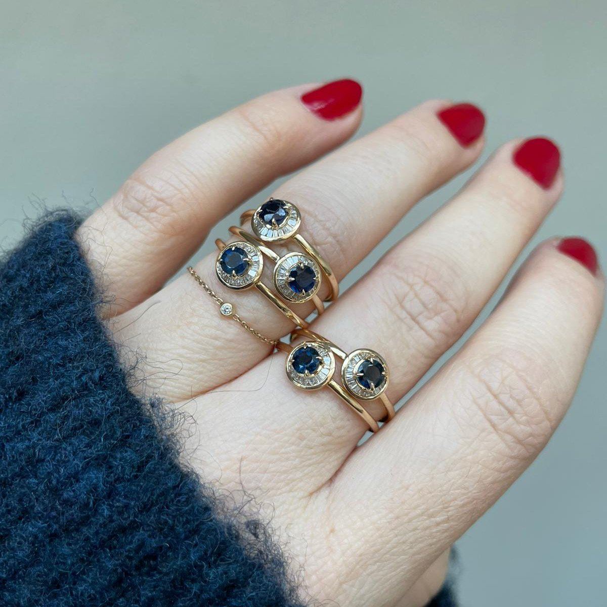 9k Solid Yellow Gold Evil Eye Sapphire and Diamond Ring Ring VJI 