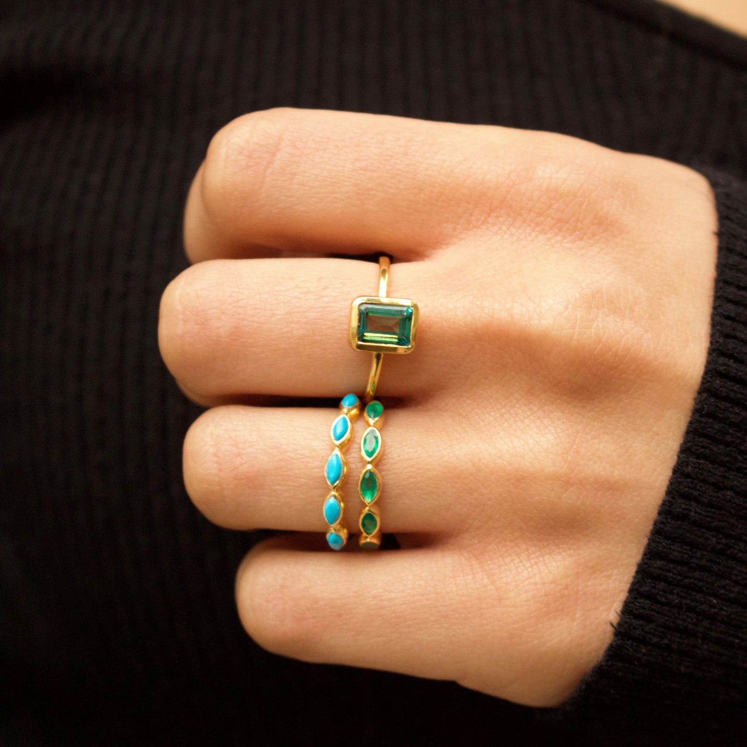 Green Onyx Marquise Gemstone Stacking Ring in Gold Vermeil Ring malya 