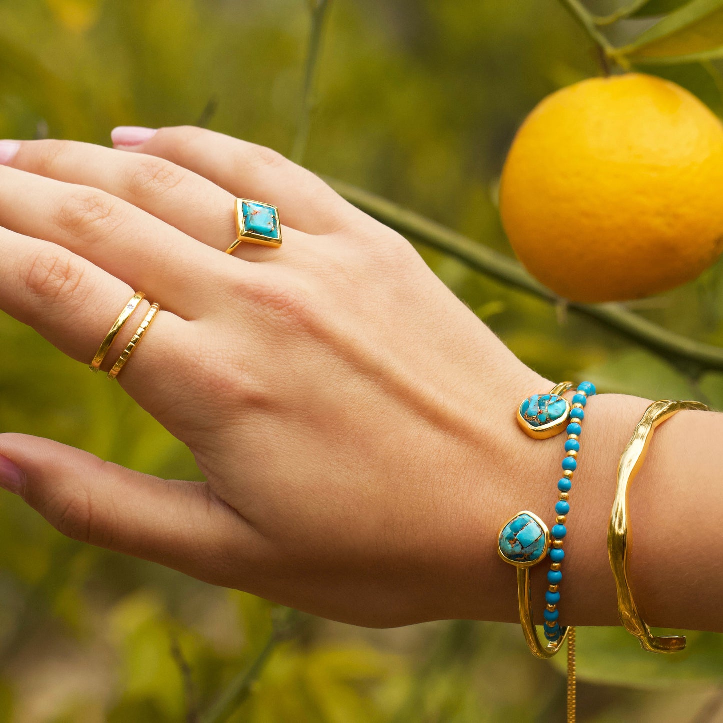 Turquoise Cuff Bangle In Gold Plating - Bracelet - Carrie Elizabeth