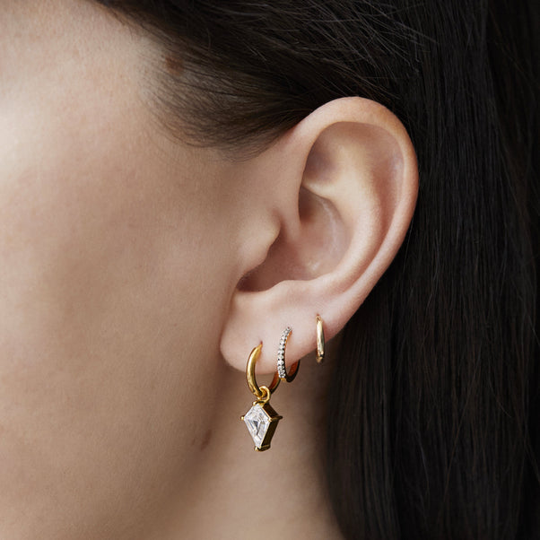 Mini Diamond Hugging Hoops In Gold Vermeil Earrings VJI 