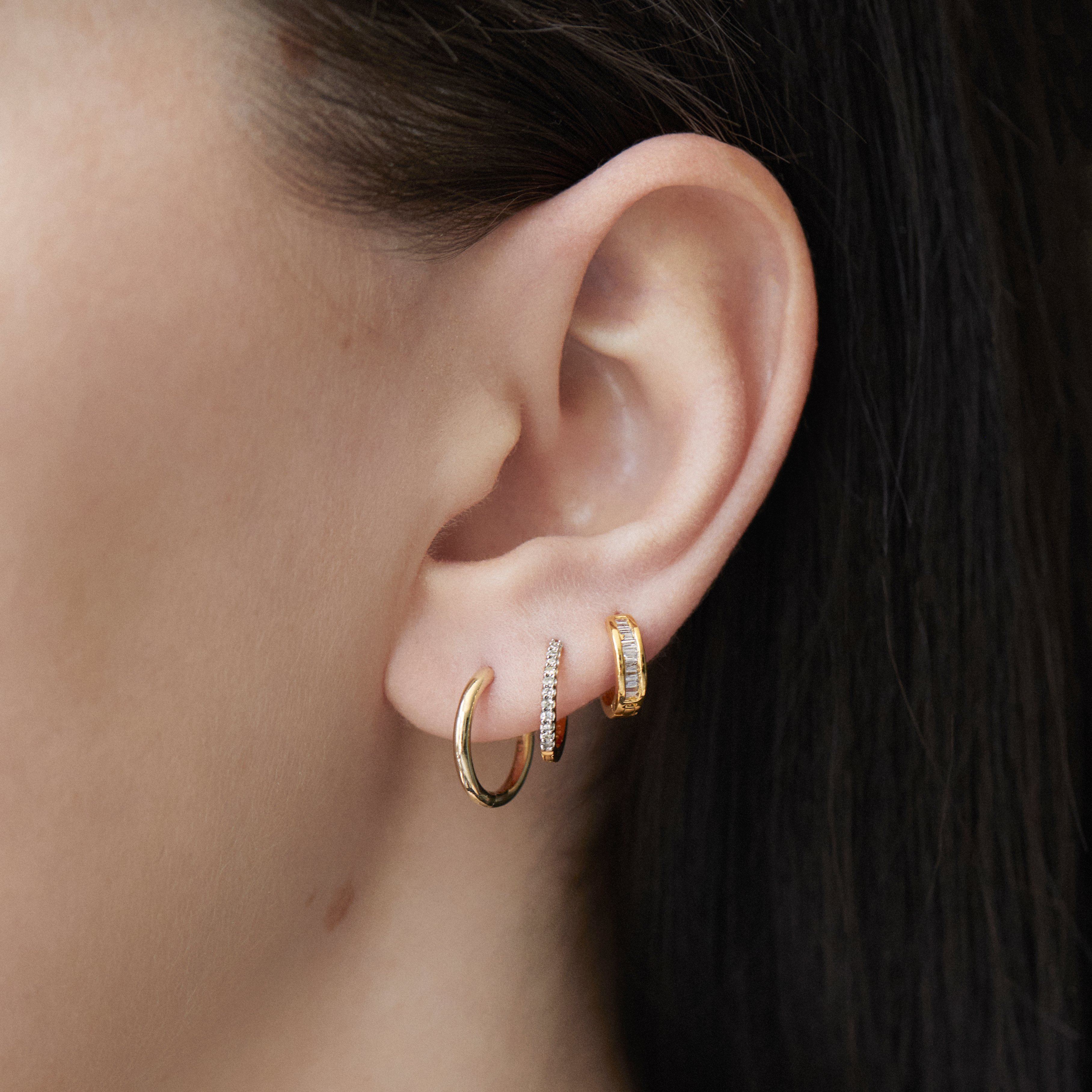 Mini Diamond Hugging Hoops In Gold Vermeil Earrings VJI 