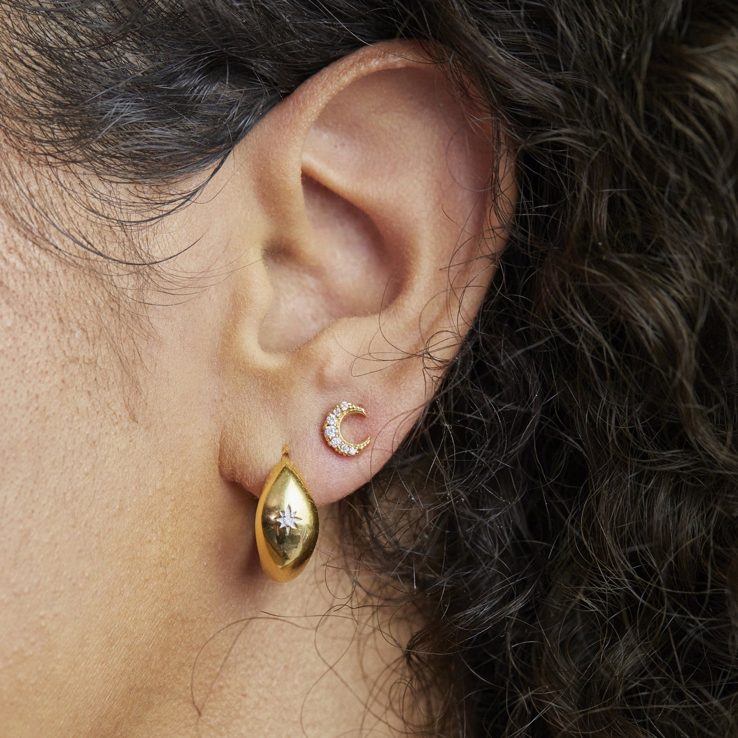 Celestial Moon Stud Earrings in Gold Vermeil EARRING Malya 