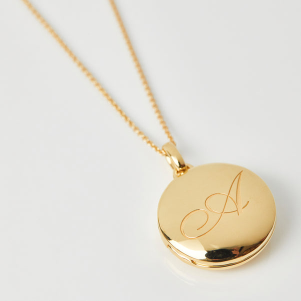 Engraved Initial Locket Necklace with Diamond Detail