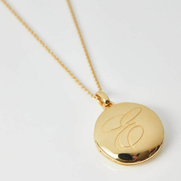 Engraved Initial Locket Necklace with Diamond Detail