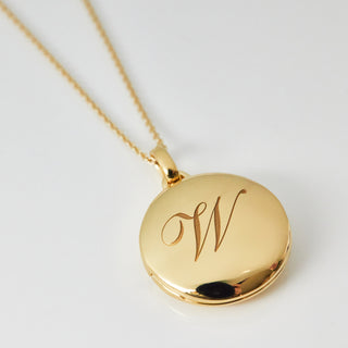 Engraved Initial Locket Necklace with Diamond Detail