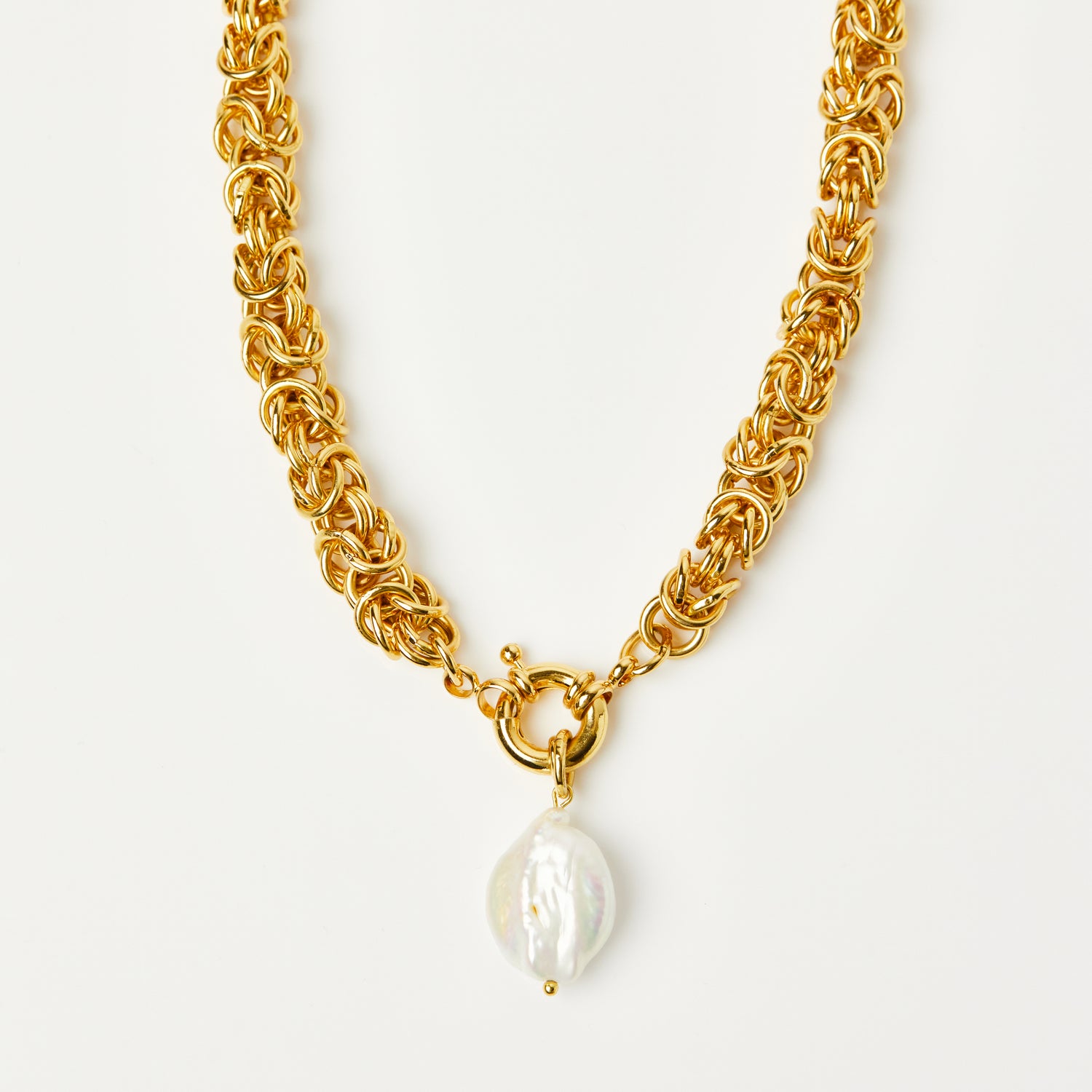 carrie elizabeth chunky chain and pearl necklace gold