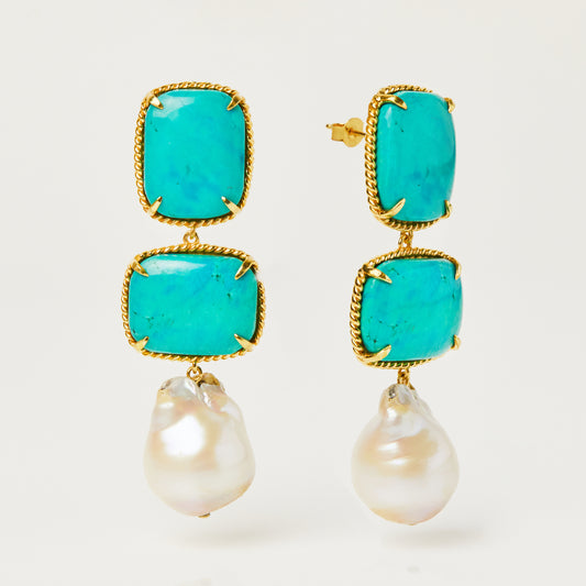 Carrie elizabeth tibetan turqoise and pearl drop statement earrings