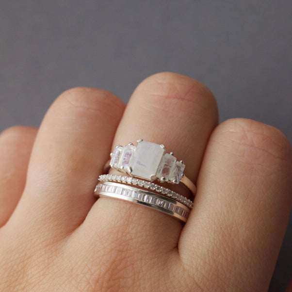 Sterling Silver Moonstone Deco Ring Ring PINK CITY 