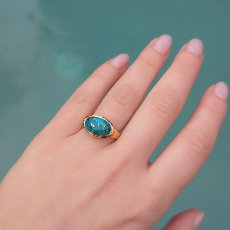 carrie elizabeth statement copper turquoise ring in gold