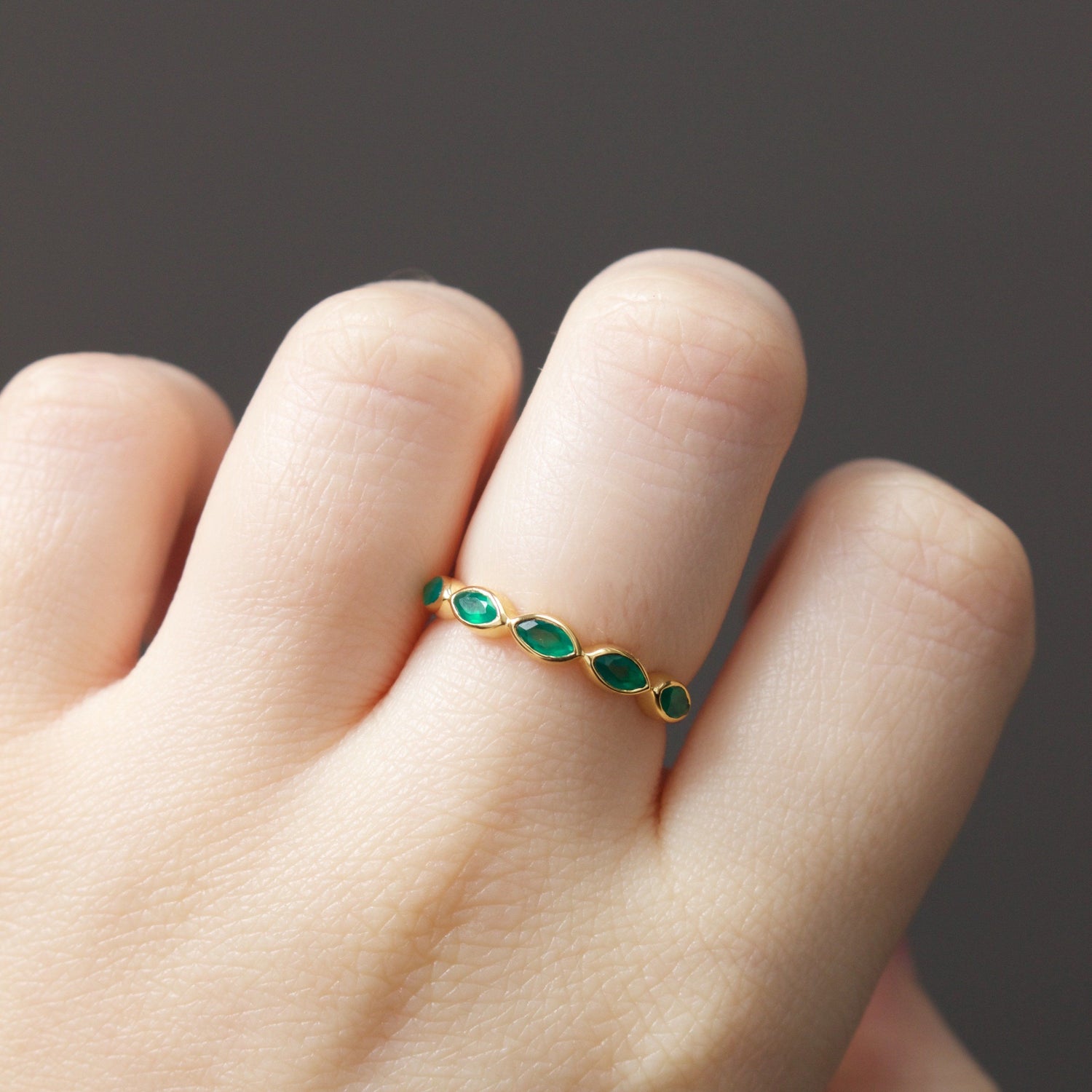 Green Onyx Marquise Gemstone Stacking Ring in Gold Vermeil Ring malya 