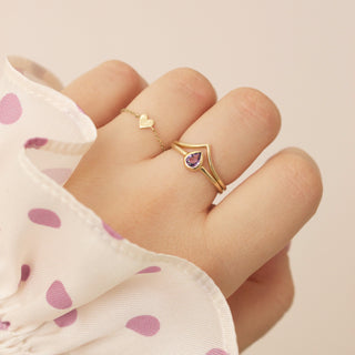 Gold Heart Chain Ring in 9k Solid Yellow Gold - Ring - Carrie Elizabeth