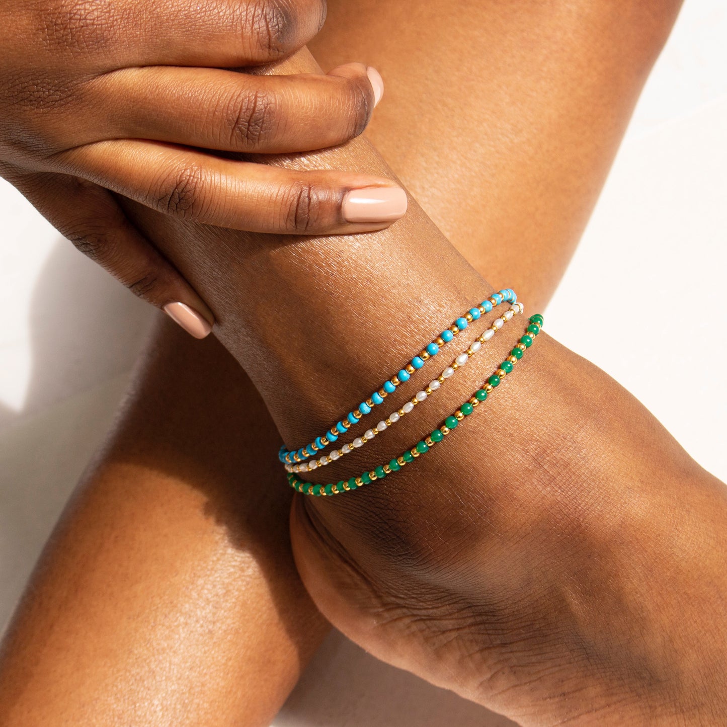 Turquoise Beaded Anklet In 14k Gold Vermeil - Carrie Elizabeth Jewellery