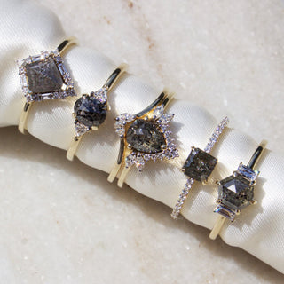 Exclusive Salt & Pepper Diamond & White Diamond Ring Set in 9k Solid Yellow Gold. Small Ring Pink City 