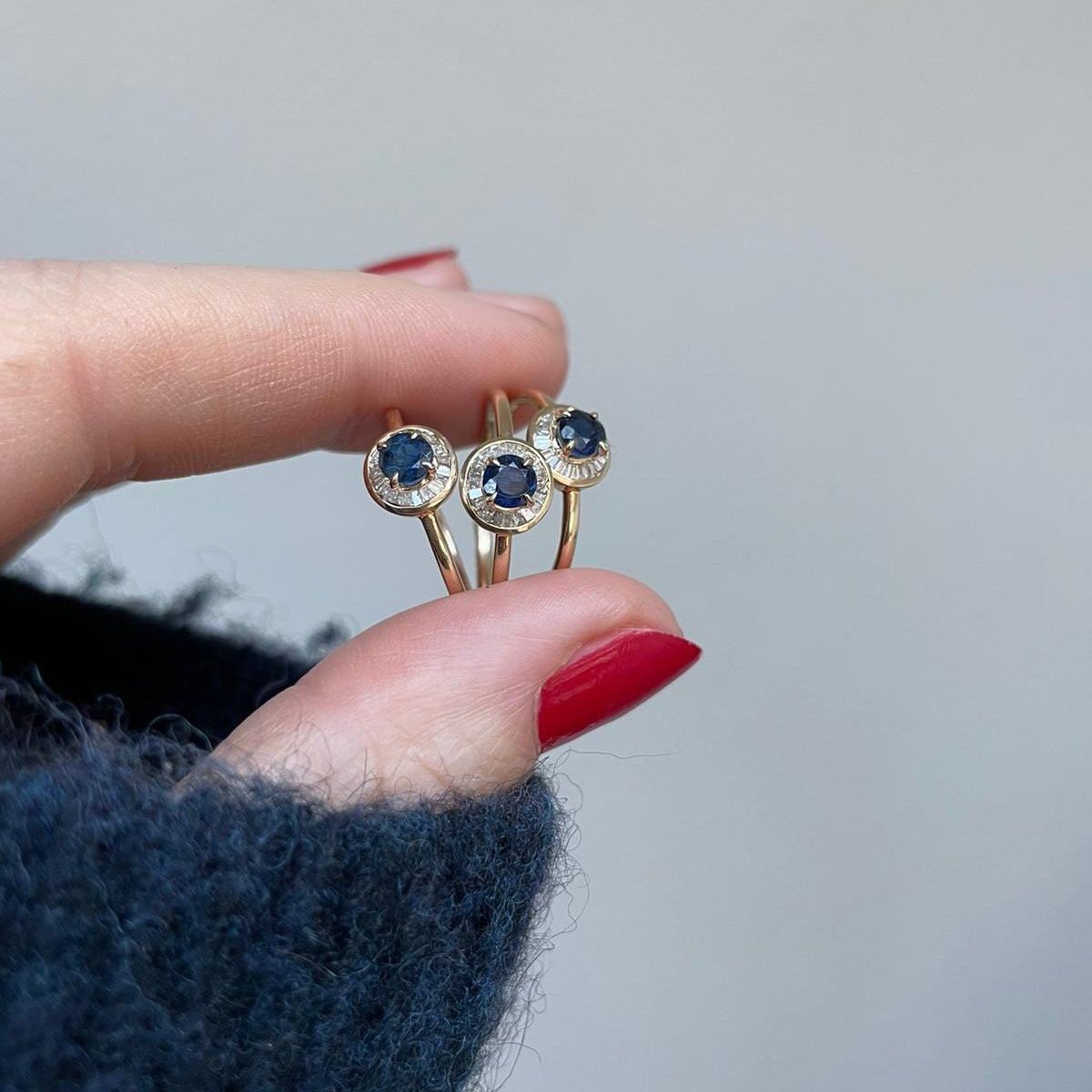 9k Solid Yellow Gold Evil Eye Sapphire and Diamond Ring Ring VJI 
