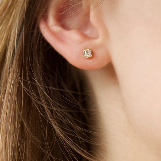 Carrie Elizabeth moissanite bezel set earrings in solid 9k gold
