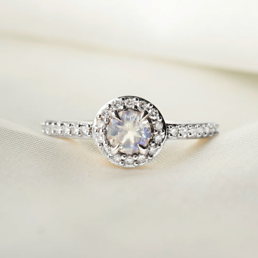 Giselle 14k Solid Gold Moonstone And Diamond Ring