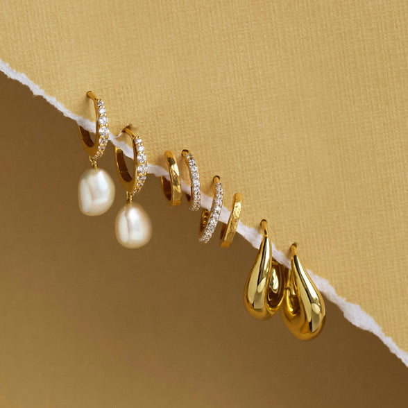 Carrie elizabeth pearl and pave drop hoops in gold vermeil