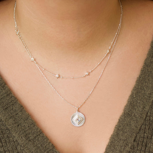 Moonstone Sunray Coin Necklace