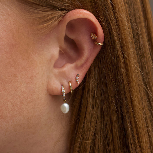 Carrie elizabeth pearl and pave drop hoops in gold vermeil