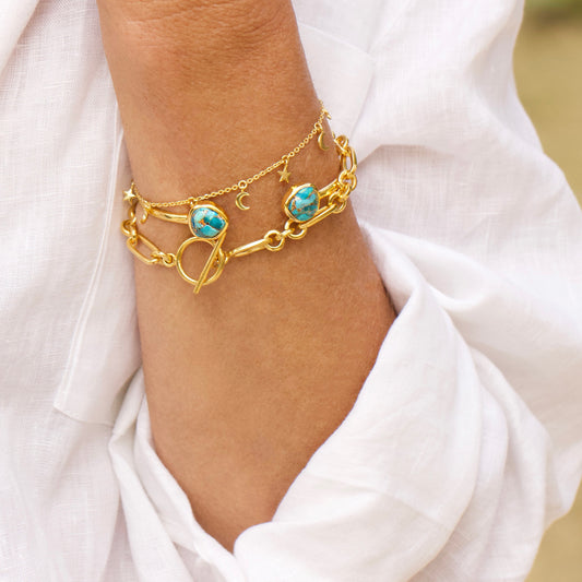 Turquoise Cuff Bangle In Gold Plating - Bracelet - Carrie Elizabeth