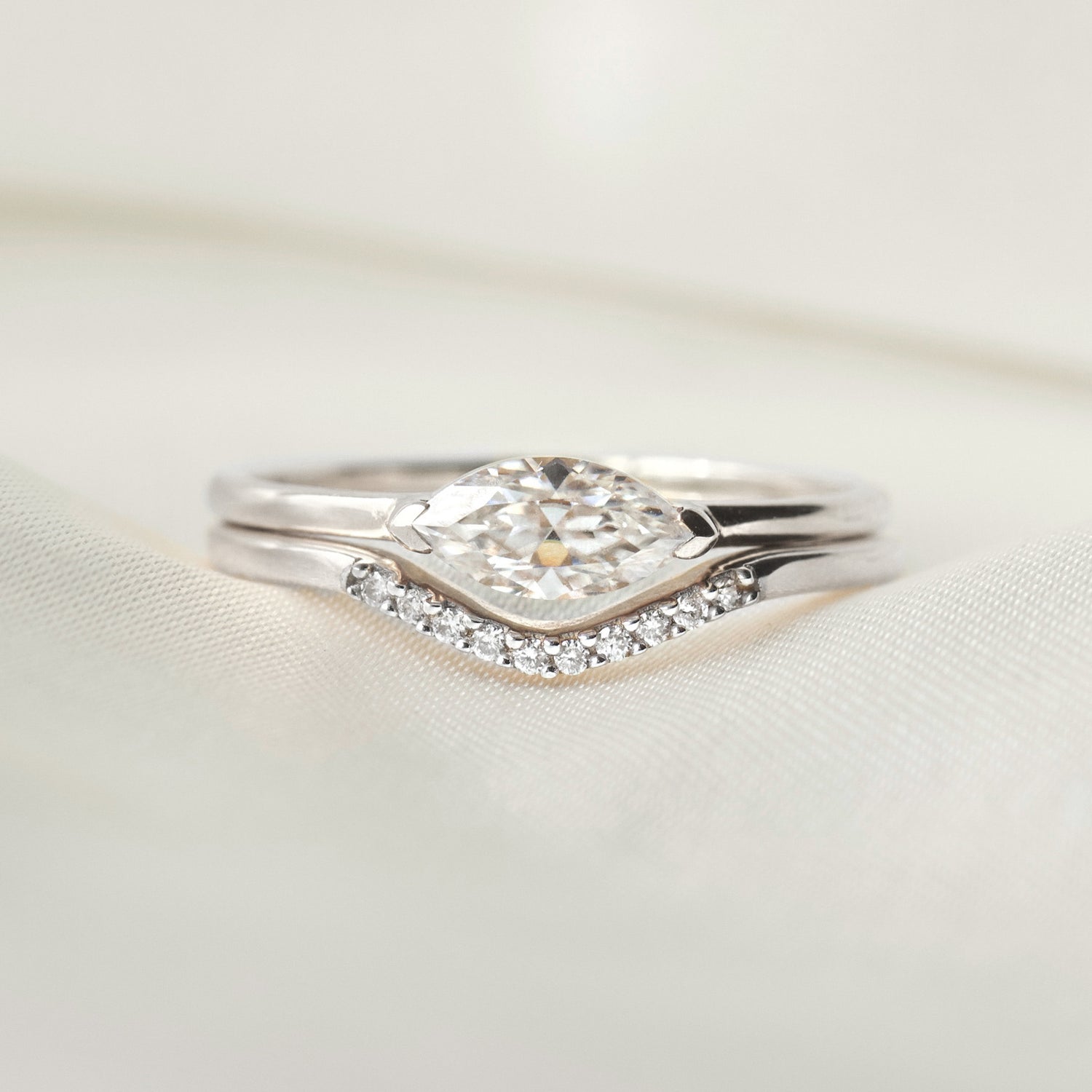 Lily Moissanite & Diamond Ring Set In 14k Solid Gold