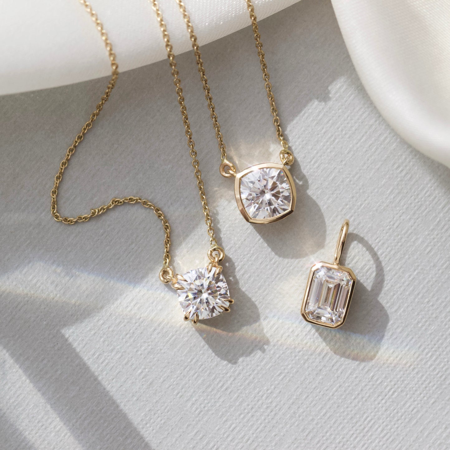 Carrie Elizabeth moissanite bezel set necklace in solid 9k gold