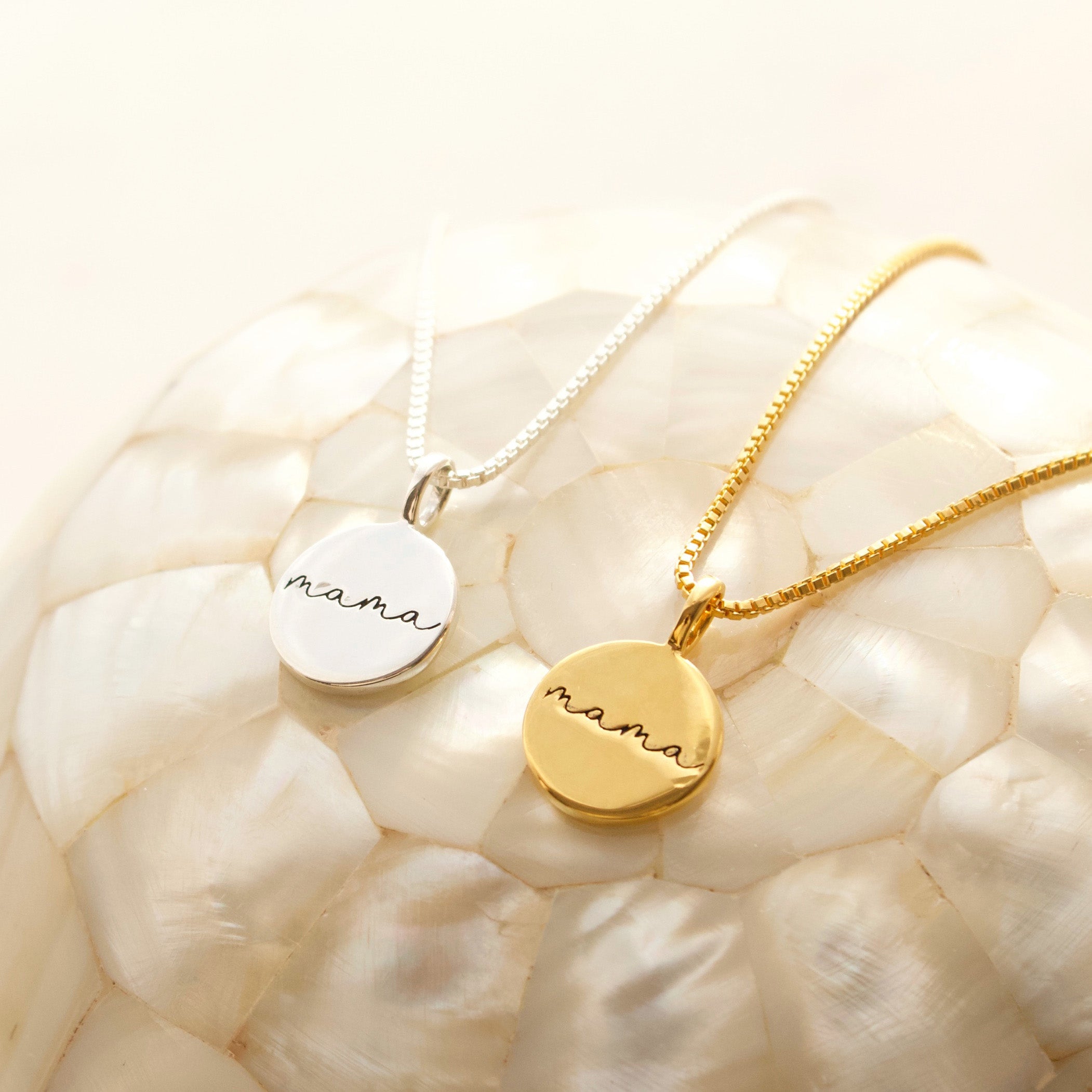 Mama Coin Engraved Necklace Disc 14k Gold Vermeil Carrie Elizabeth