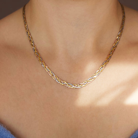Diamond Cut Tri-Colour Braid Chain Necklace