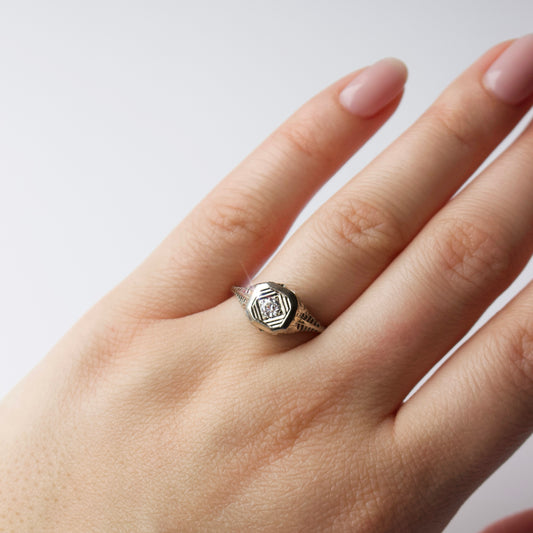 Carrie Elizabeth vintage white gold diamond ring