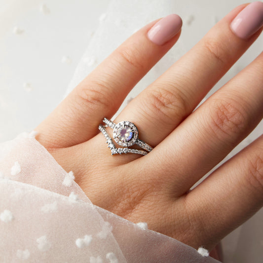 Giselle Moonstone & Diamond Engagement Ring In 14k Solid Gold
