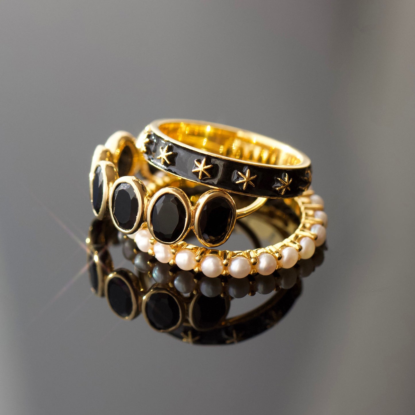 Carrie elizabeth black onyx ring in gold vermeil