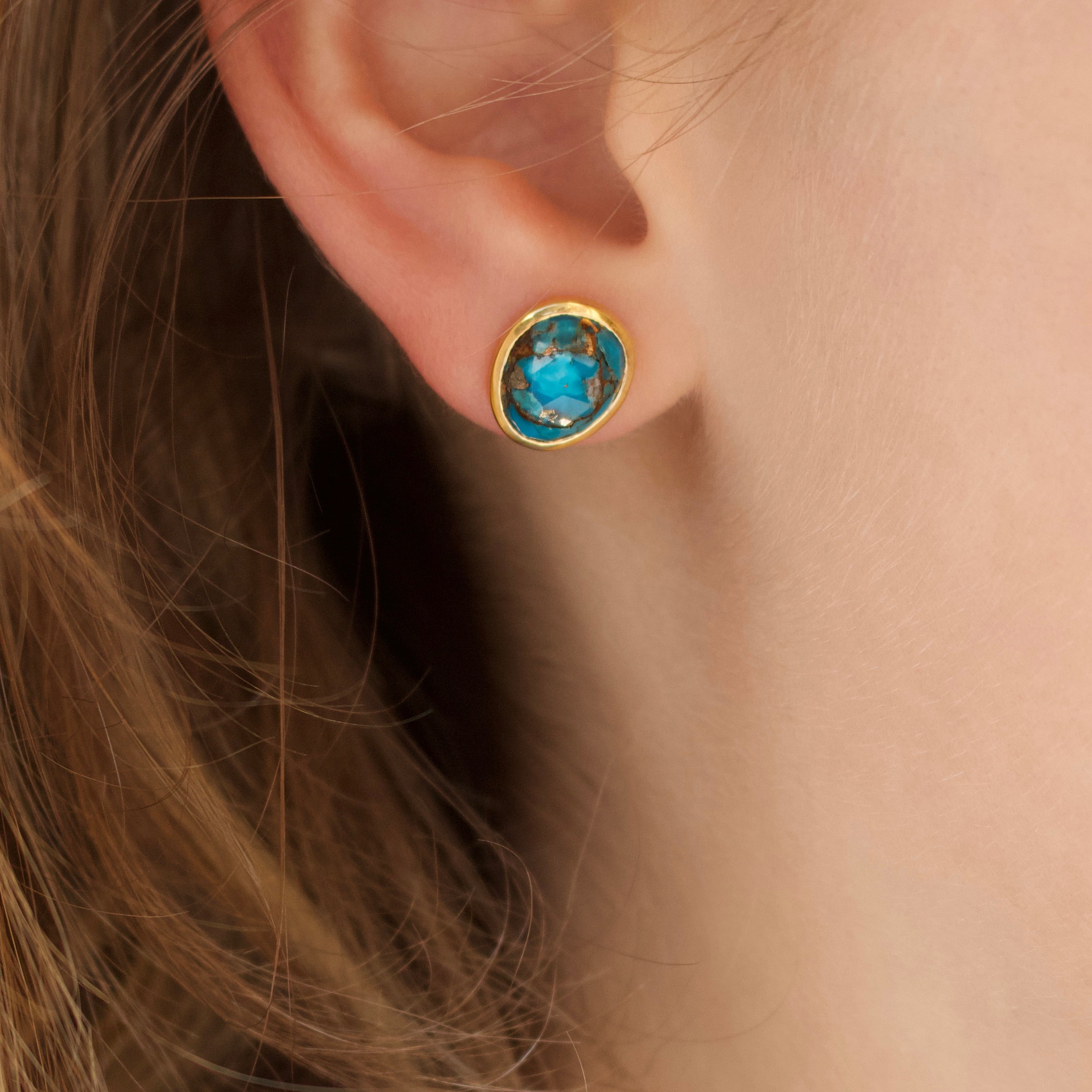 Copper Turquoise Stud Earrings 14k Gold Vermeil Turquoise