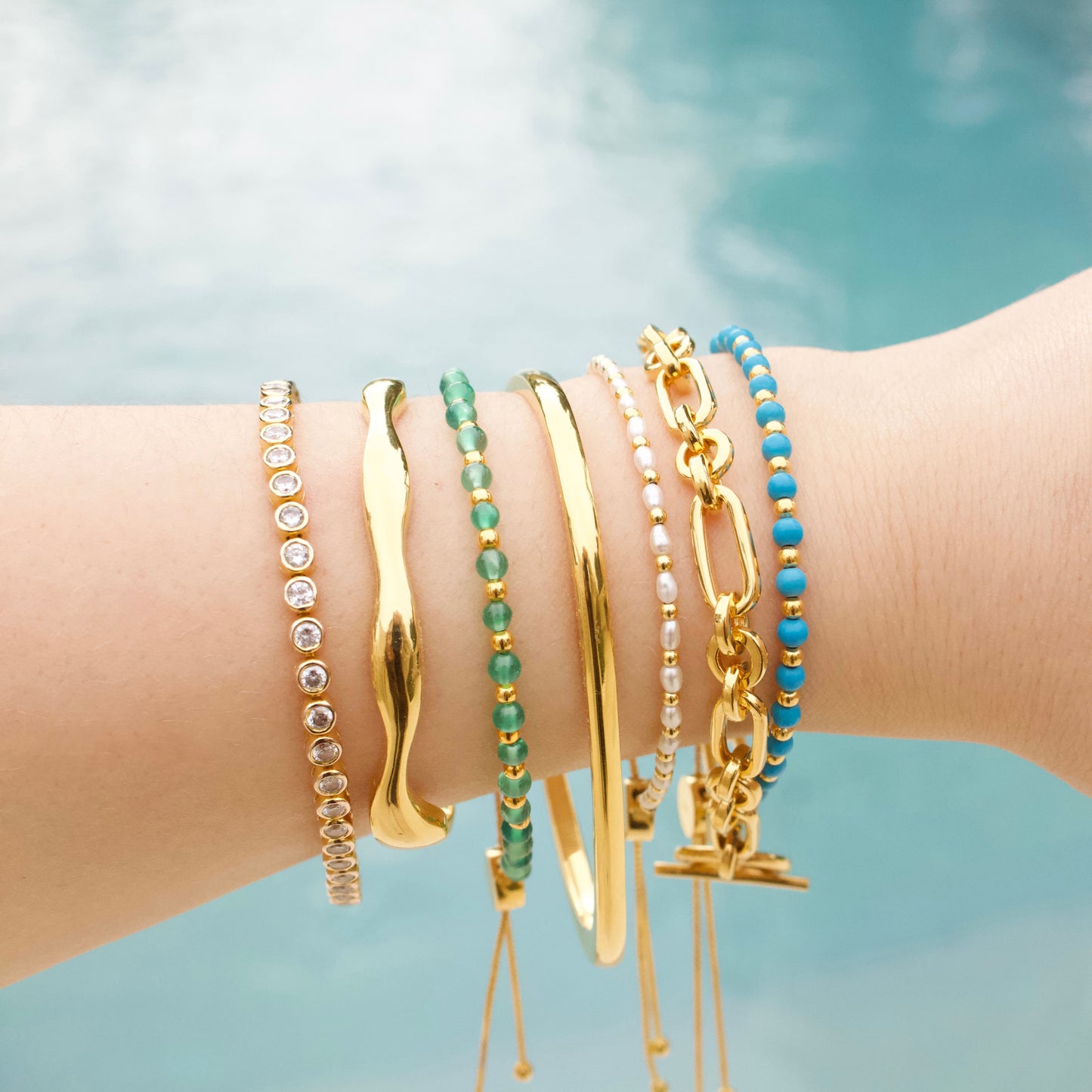 Turquoise Beaded Slider Bracelet In Gold Vermeil - Bracelet - Carrie Elizabeth
