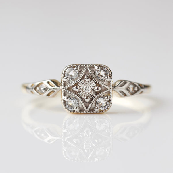 Carrie elizabeth vintage square diamond ring in solid gold