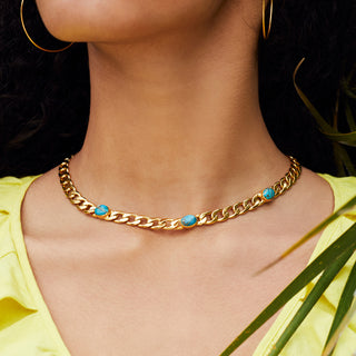 Carrie Copper Turquoise Curb Chain Necklace In Gold Plating - Necklace - Carrie Elizabeth