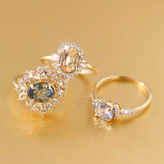 carrie Elizabeth solid gold exclusive engagement ring in teal & white sapphire