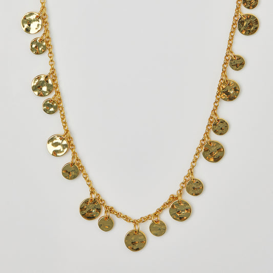 carrie elizabeth molten coin chain necklace in gold 