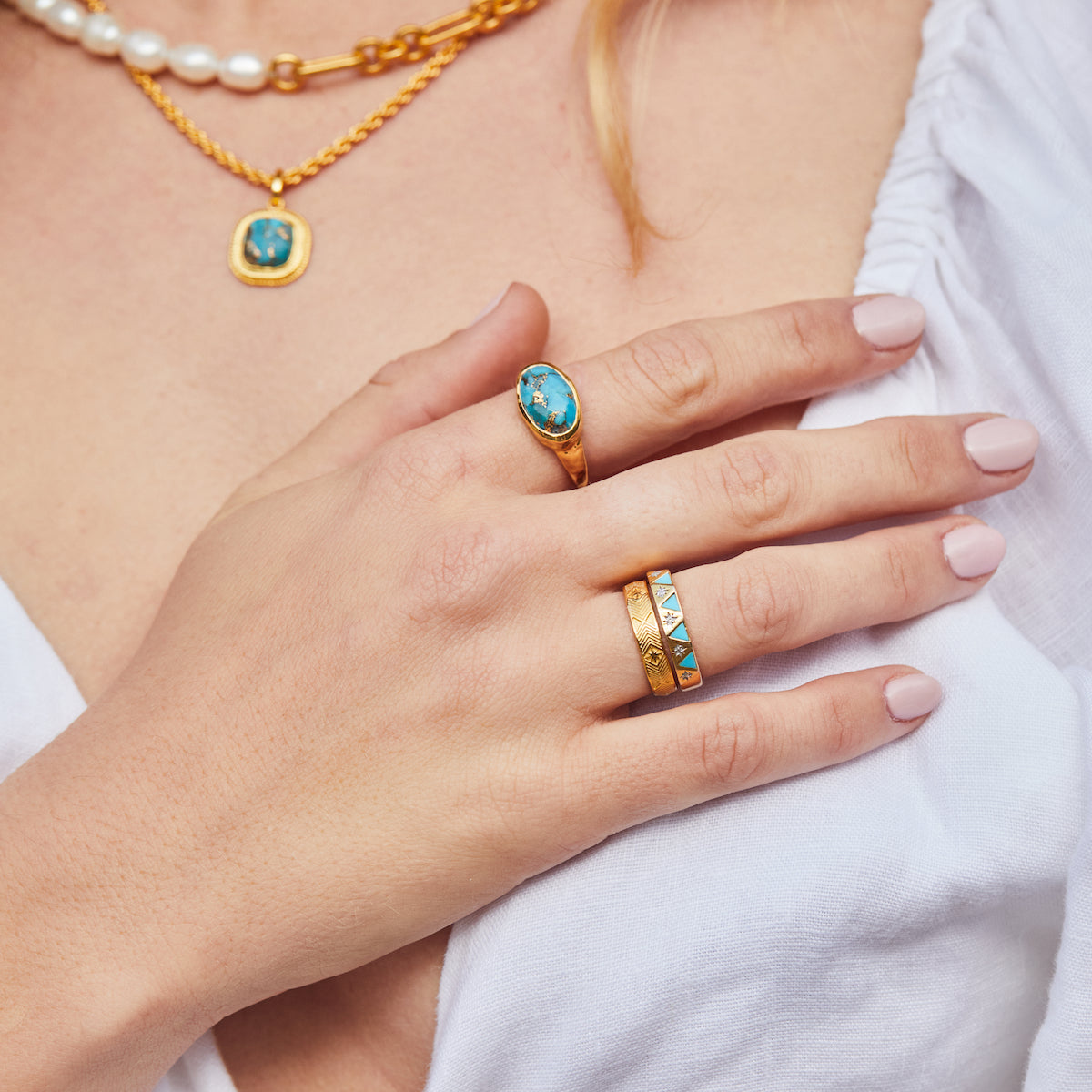 carrie elizabeth statement copper turquoise ring in gold