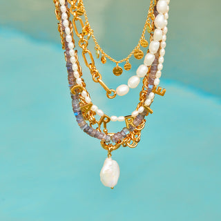 carrie elizabeth chunky chain and pearl necklace gold