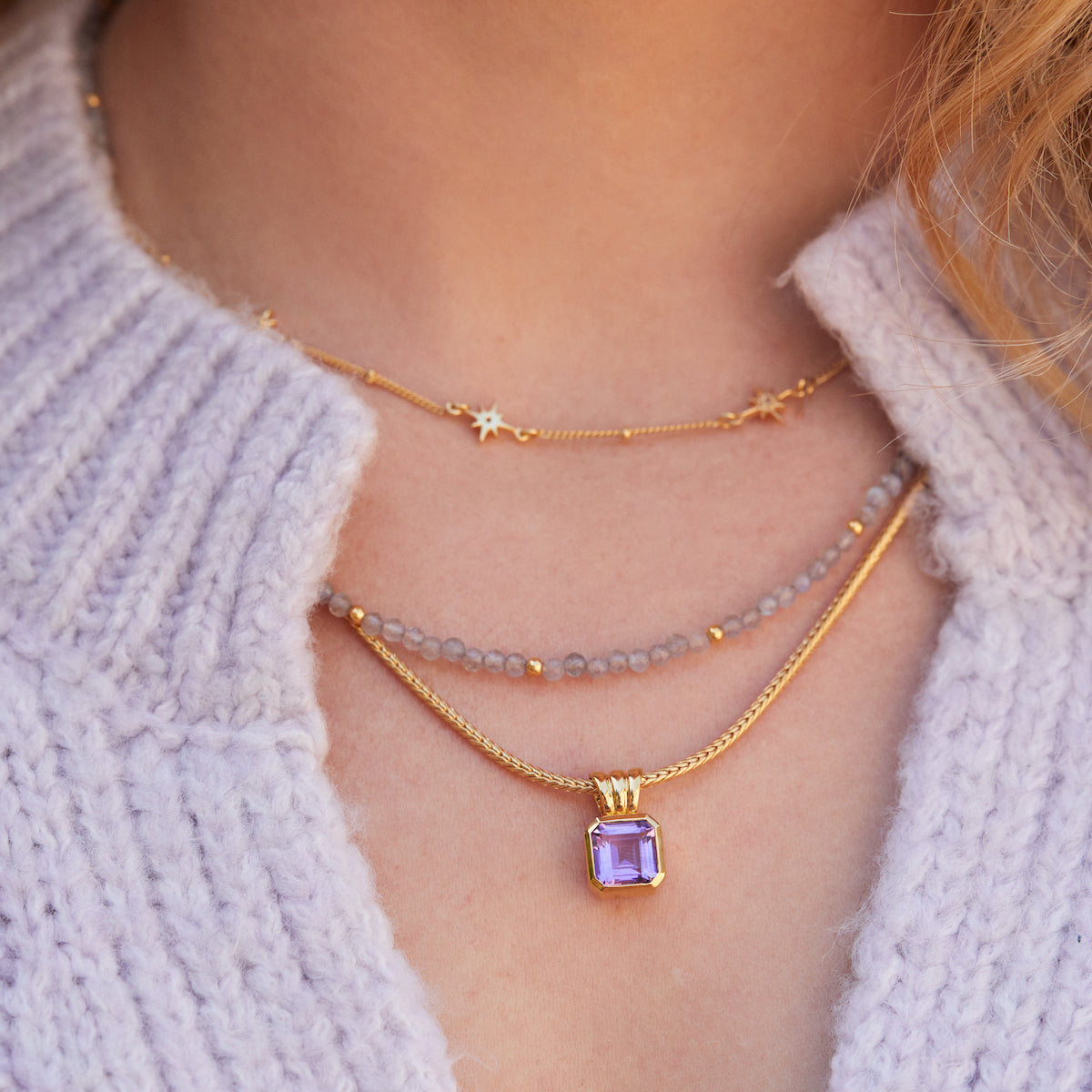 Carrie elizabeth purple amethyst pendant necklace in gold vermeil
