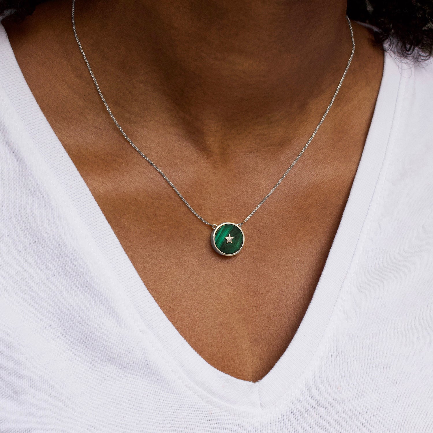 Carrie Elizabeth Malachite Night Sky Necklace In Sterling Silver