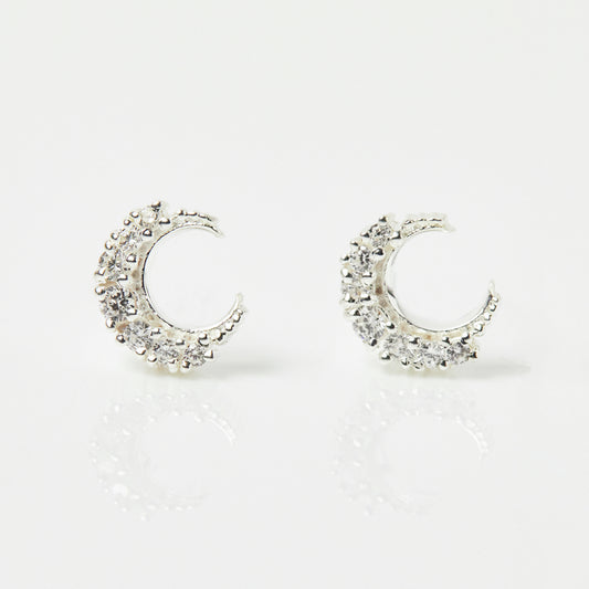 Celestial Moon Stud Earrings in Sterling Silver - Earrings - Carrie Elizabeth