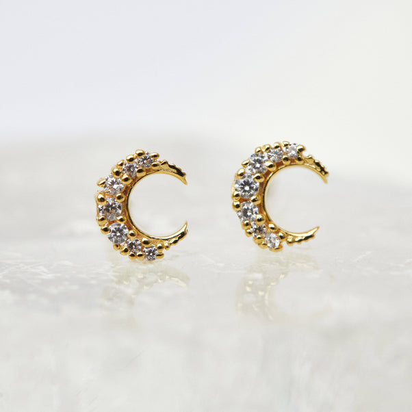 Celestial Moon Stud Earrings in Gold Vermeil EARRING Malya 