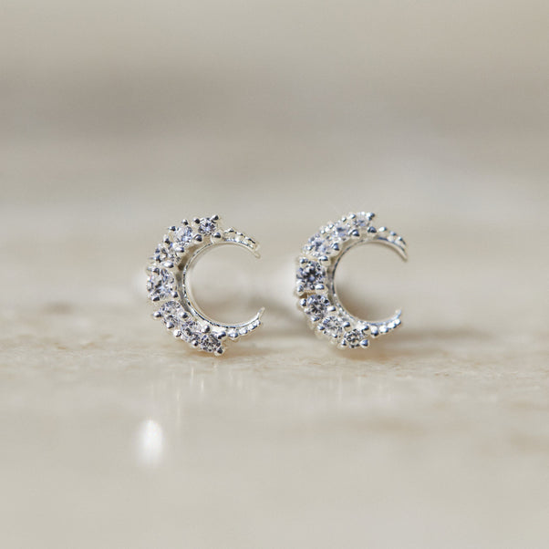 Celestial Moon Stud Earrings in Sterling Silver EARRING Malya 