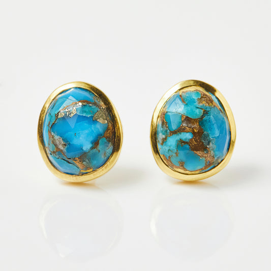 Copper Turquoise Stud Earrings In Gold Vermeil - Earrings - Carrie Elizabeth