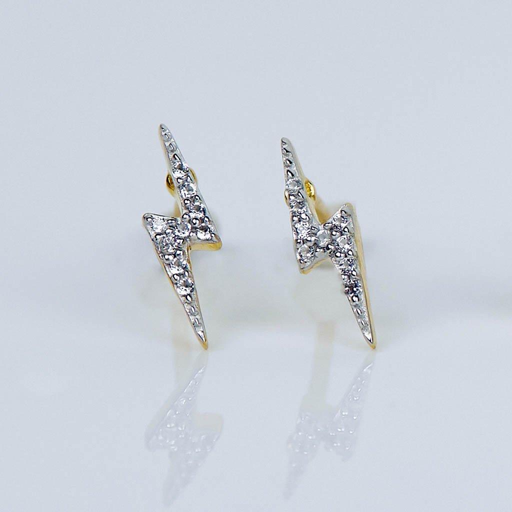14k Gold Vermeil Lightning Bolt Diamond Stud Earrings  Best Seller, Diamond, earrings, Gold, Meaningful, metal-14k-gold-vermeil, over-80, Studs, Valentines