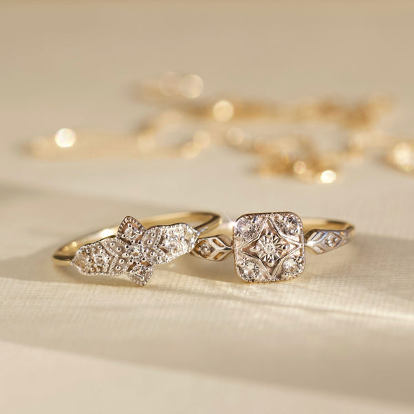 Carrie elizabeth vintage square diamond ring in solid gold