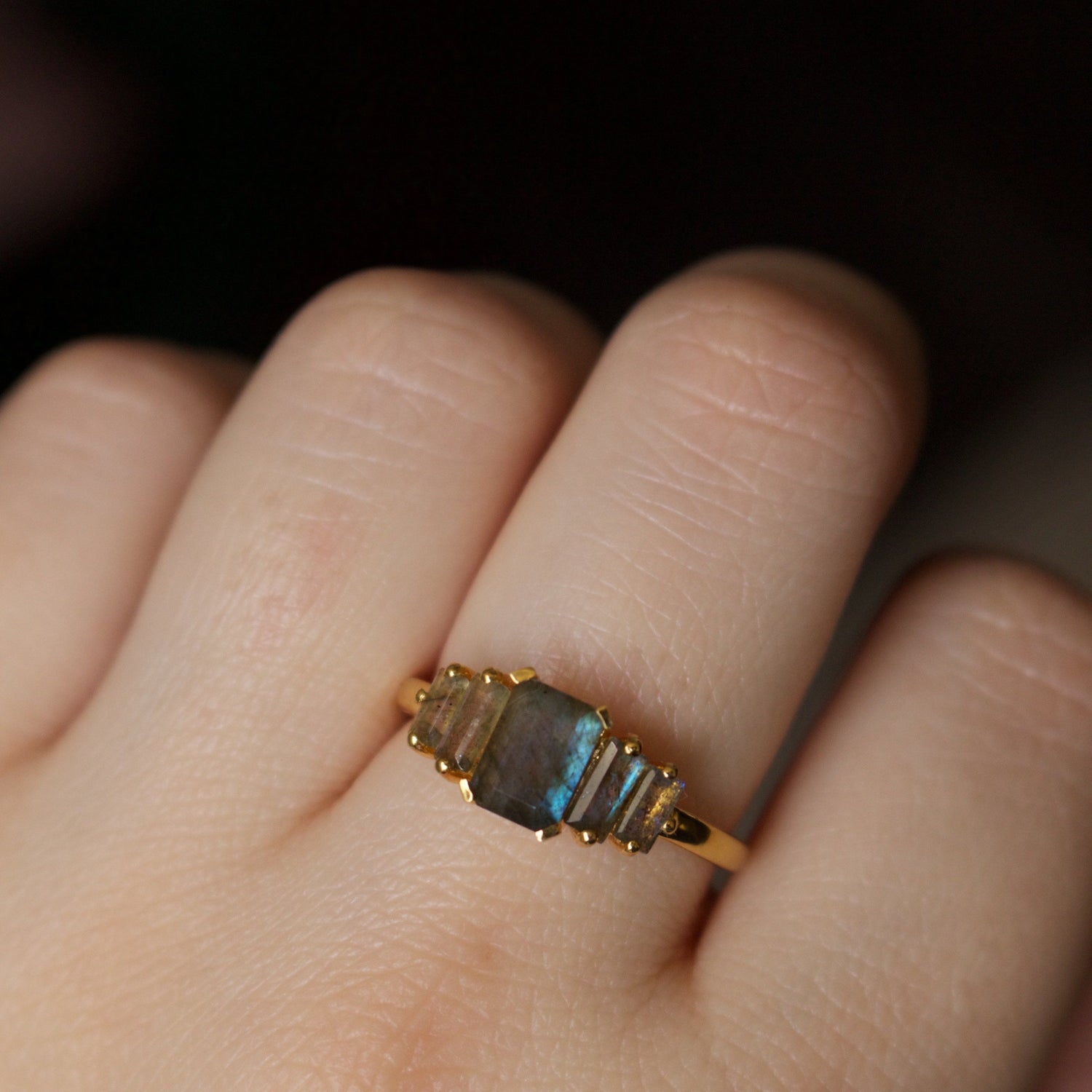 Labradorite Deco Ring in Gold Vermeil Ring Pink City 