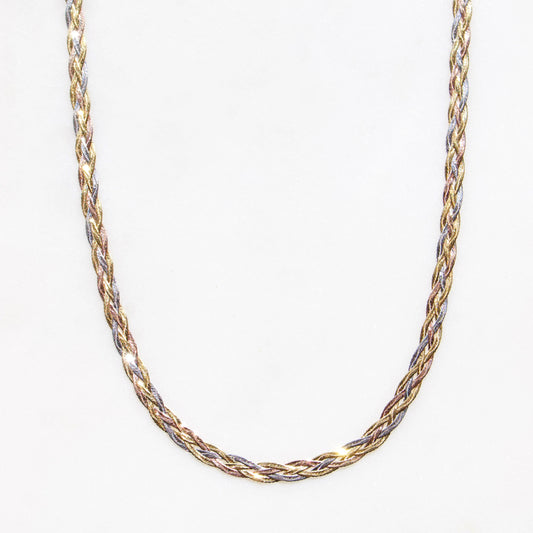 Diamond Cut Braid Chain Necklace In Tri-Colour 9k Solid Gold - Carrie Elizabeth Jewellery