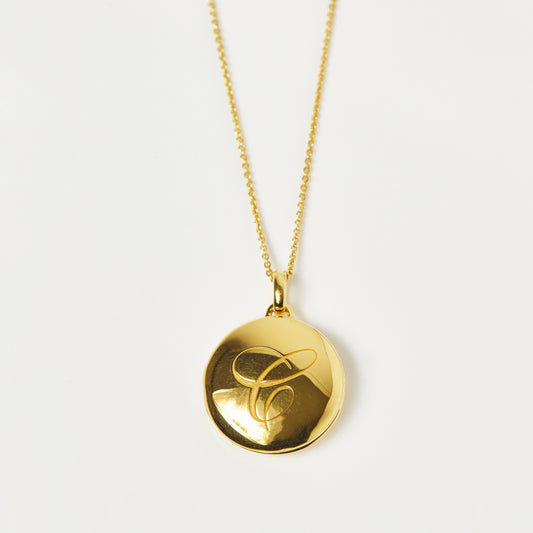 Engraved Initial Locket Necklace with Diamond Detail In Gold Vermeil - Necklace - Carrie Elizabeth